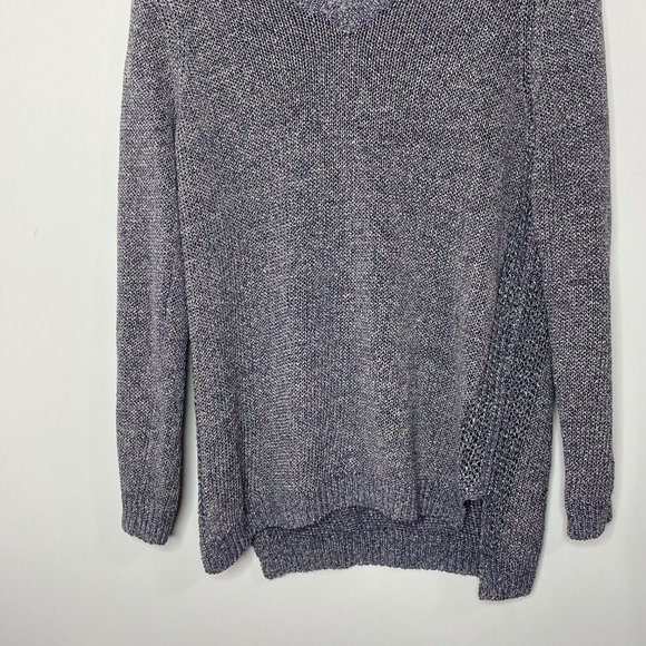 J. McLaughlin Size L Purple Linen V Neck Long Sleeve Metallic Knit Sweater - Picture 14 of 16